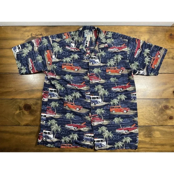 Big Dogs Mens Nature Hawaiian AOP Car Print Short Sleeve Shirt Size Large - Picture 1 of 8